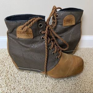 Sorel PDX Wedge Boots Lace Up Lexie Wedge Elk Camel Brown 9